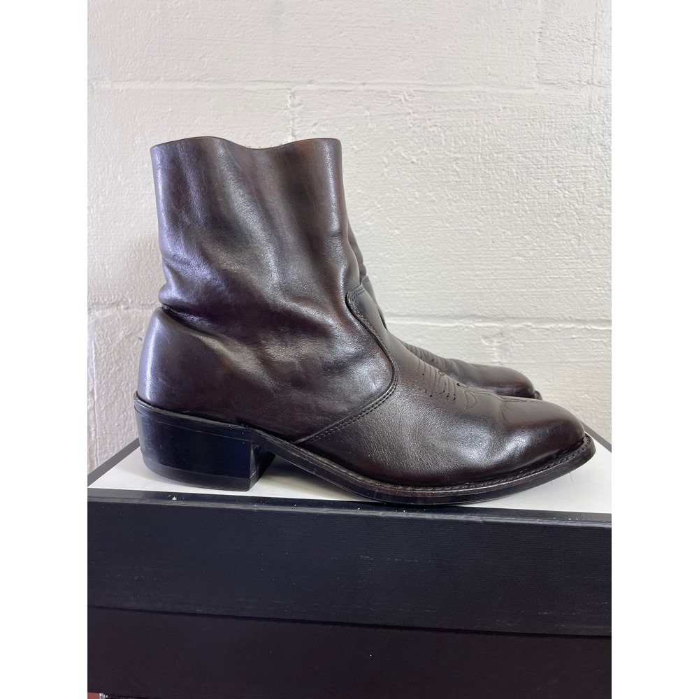 Double-H Boots Black Leather Western Side Zip Ankle Cowboy Boot Men's Size 9 D